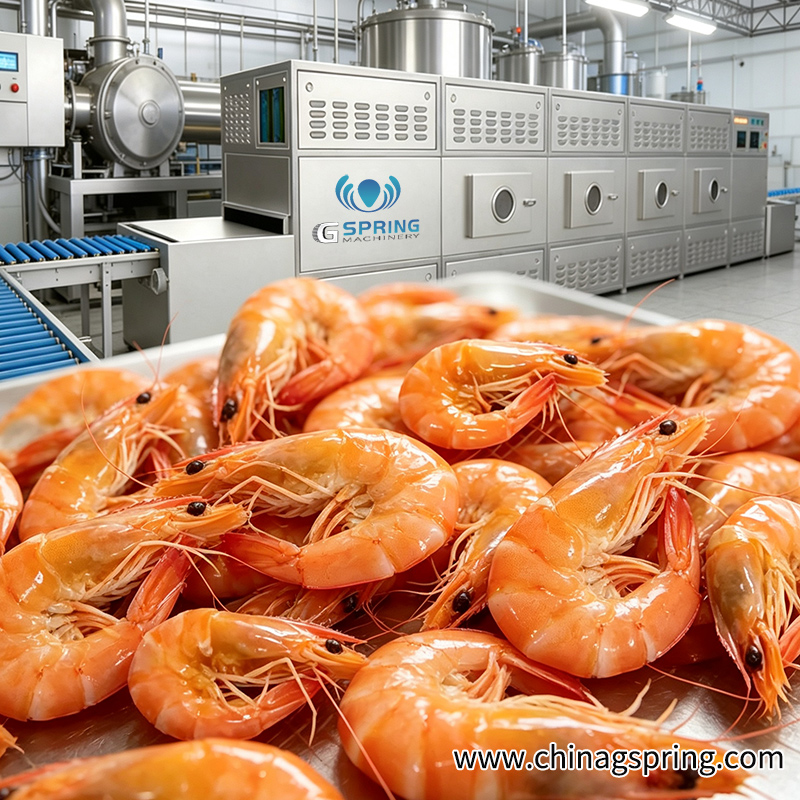Shrimp Microwave Drying Machine Industrial Automatic Tunnel Type Seafood Sterilization Equipment